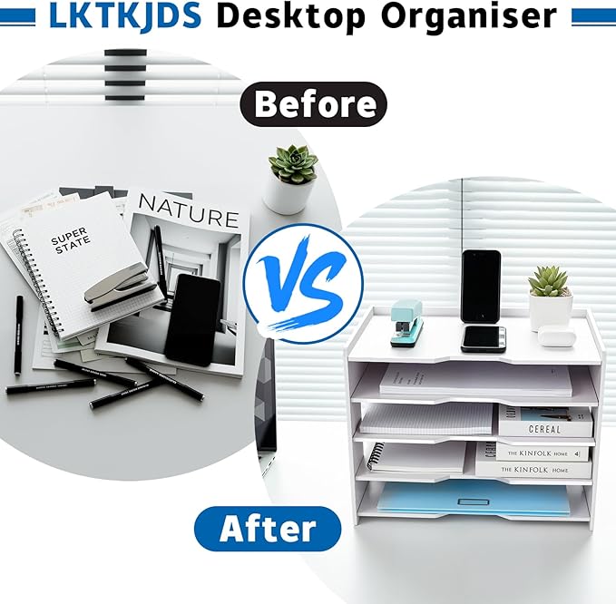 File Organizer Paper Sorter 5 Tier File Desktop Document Holder White Paper Sorter Desk for Office, Home or School (5 Tier File Organizer)