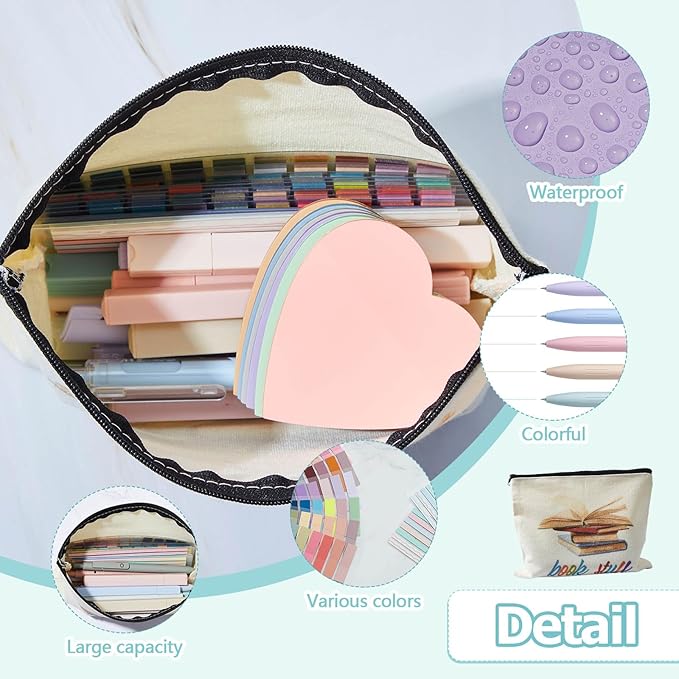 Book Annotation Kit, Aesthetic Bible Study Journaling Kit, 2640 Pcs Sticky Tabs, 300 Sticky Notes, 11 Gel Ink Pen, 12 Highlighter Marker, Pencil Case Pouch for Book Lover(Heart)