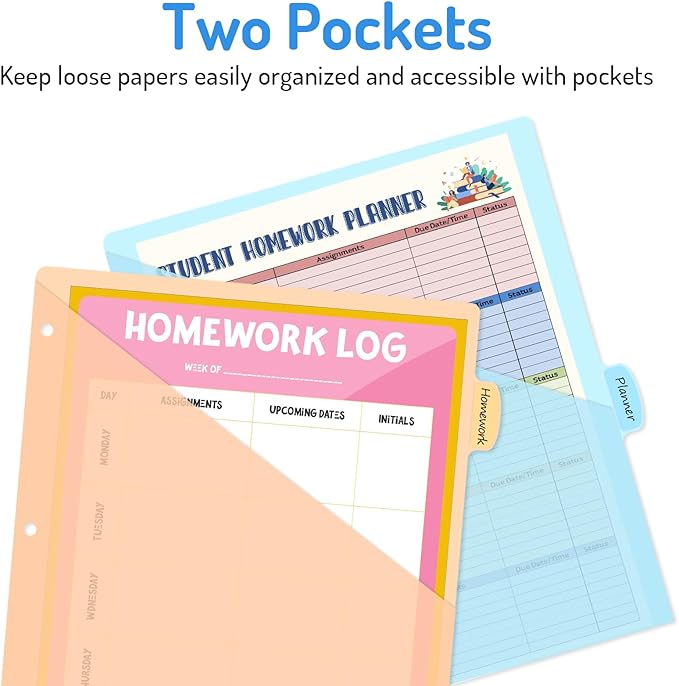 Forvencer 16 Count Dividers with Two Pockets, 8 tab Binder Dividers for 3 Ring Binder Organizer, Binder Divider with Tabs for School Office and Home Organization, Multicolor, 2 Sets