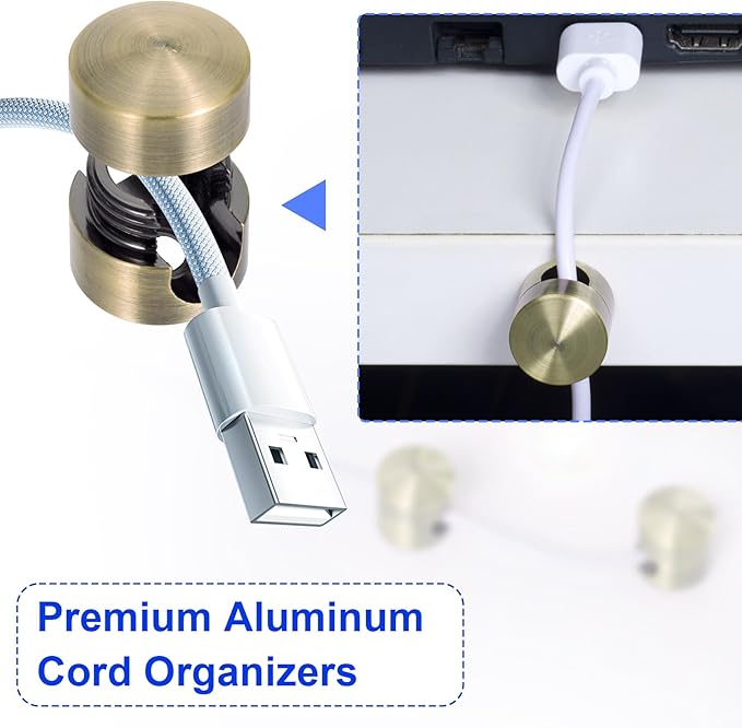 3 Sets Charger Holders for Cords, Antique Copper Color Adjustable Cable Anchor Holders, Adhesive Metal Cord Clips, Cable Management Wire Organizers for Desk, Office, Nightstand