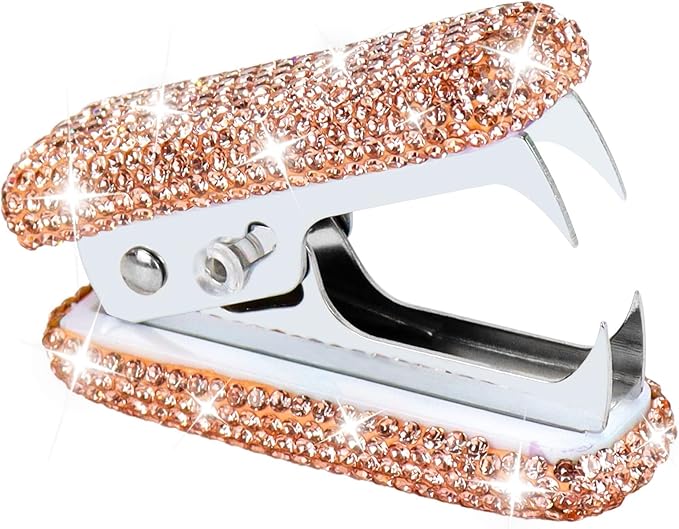 Multibey Rhinestone Staple Remover, Handmade Bling Crystal Cute Staple Remover Tool for Desk, Dazzling Staples Puller Tool Mini Office Supplies & Desk Accessories for Women Office (Champagne Gold