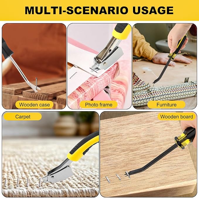 Upholstery Staple Remover Heavy Duty Staple Puller for Removing Carton Construction Upholstery Staples with Double Pronged Head for Furniture, Carpet, Carton, Floor 3 Pcs