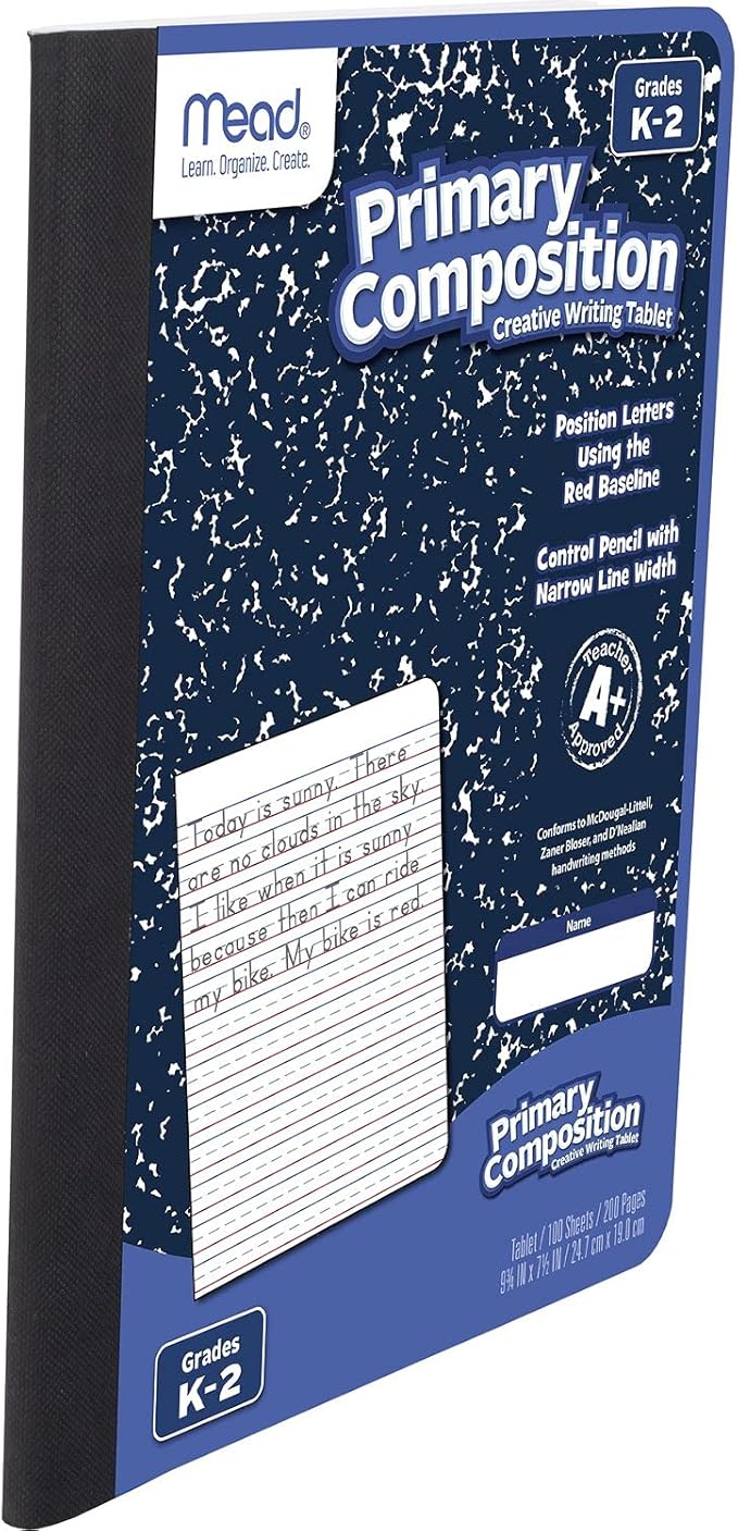 Mead Primary Composition Book, Primary Ruled Journal, Grades K-2, 7-1/2" x 9-3/4", 100 Sheets, Blue Marble (09902)
