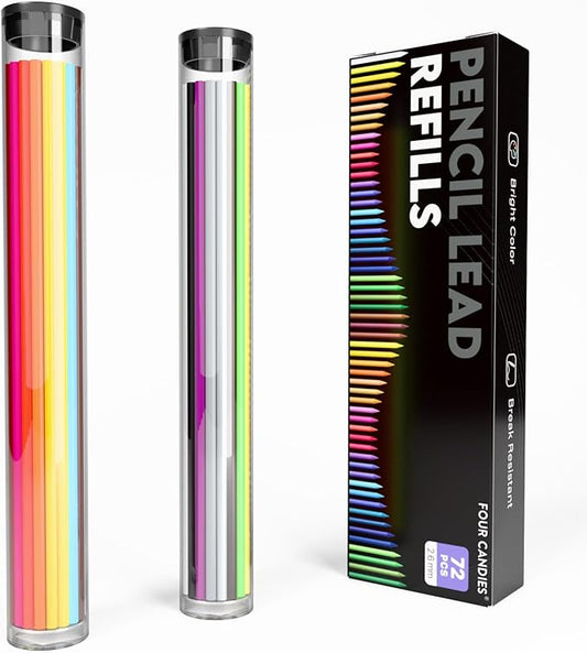 Four Candies 2.6MM Color Lead, Mechanical Colored Pencils Leads, 36 Color Pencils Refills, Assorted Colored Leads 72 PCS
