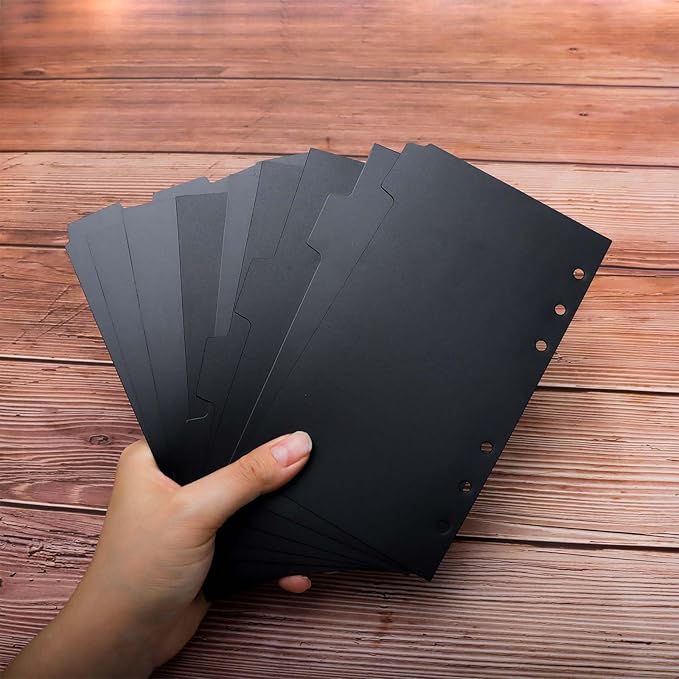 2 Set A6 Binder Dividers Black Plastic Index Divider Blank Side 6 Tabs Top 3 Tabs Planner Insets 9 Sheets Refillable Page Protectors for 6 Ring Binder Notebook