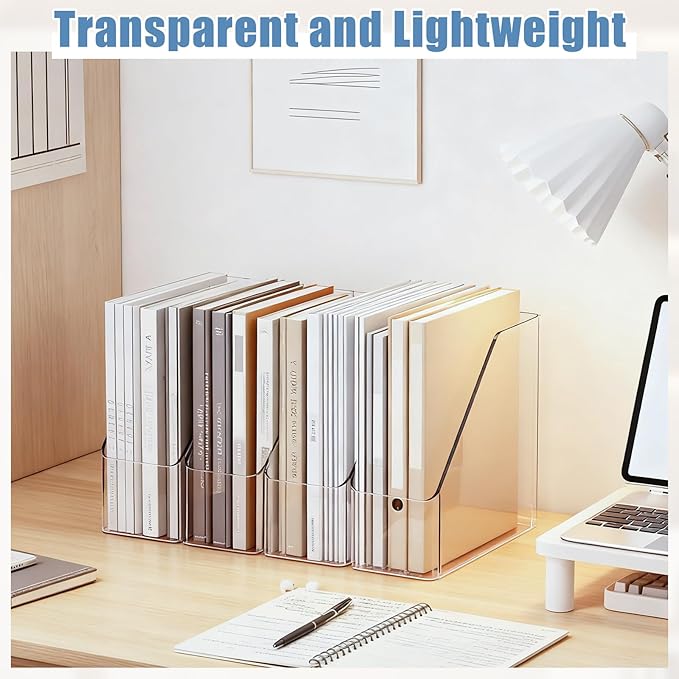 2PCS Acrylic Desk Organizers with Handle, 5 Vertical Compartments Detachable Magazine Rack, Office Desktop Workspace Organization Storage Rack for Office Home School