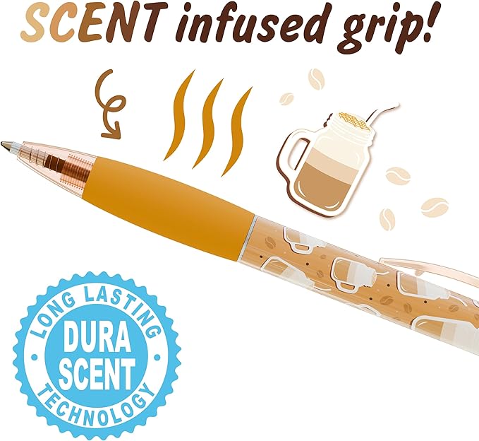 Scentco Coffee Smens - Gourmet Coffee-Scented Gel Pens, Black Ink, Medium Point, 6Pack Variety Set