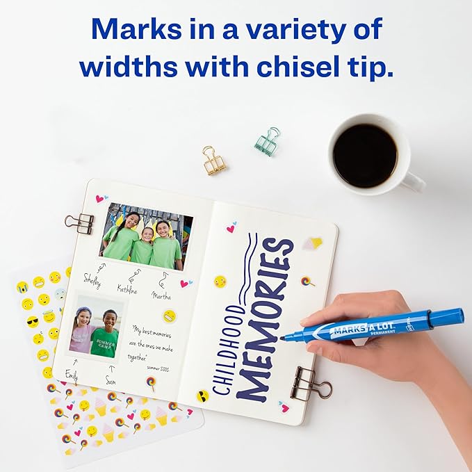 AVERY Marks-A-Lot Permanent Markers, Large Desk-Style Size, Chisel Tip, Water and Wear Resistant, 12 Blue Markers (08886) (Pack of 2)