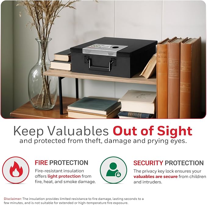 Honeywell Safes & Door Locks - Hideable Small Safe Box - Fire Resistant Document Safety Box for Home - Steel Security Digital Code Lock for Personal Items, Jewelry, Money Safe - 0.26-CU - Black - 6108