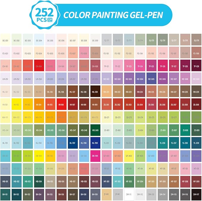 Gel Pens For Coloring, 252 Pack Colored Pens for Black Paper & White Paper, 0.6MM Fine Point Pens for Coloring, Writing, Drawing, Journaling, Note Taking, Office, Home