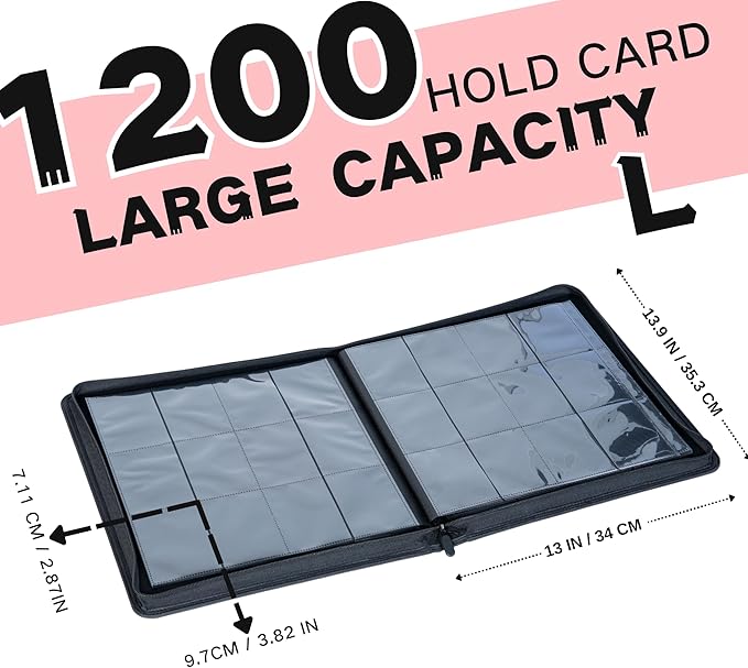 1200+ Pockets Trading Card Binder, 12-Pocket Card Ablum Compatible with lorcana,MTG,Sports Cards & Other Standard Size Trading Card (PINK)