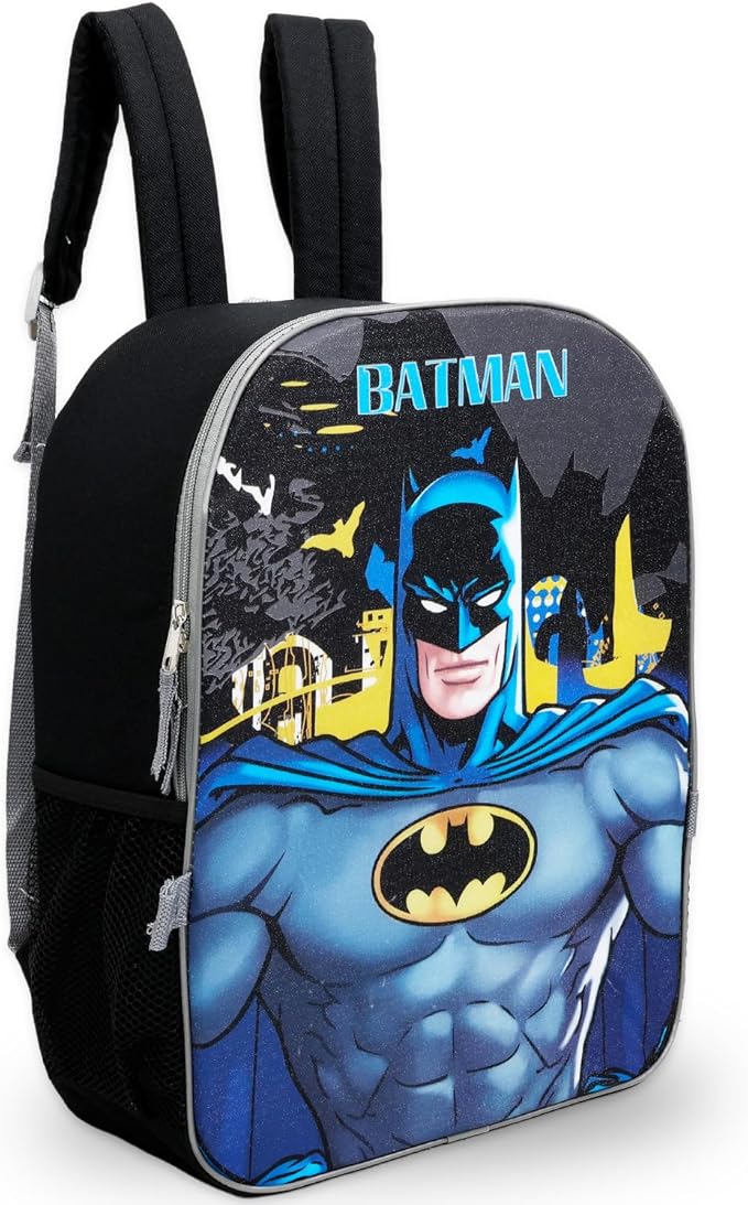 DC Comics Batman Backpack with Lunch Box Set - Bundle with 16” Superhero School Bag, Lunch Box, Water Bottle, Stickers, More | Batman Backpack for Boys, Kids