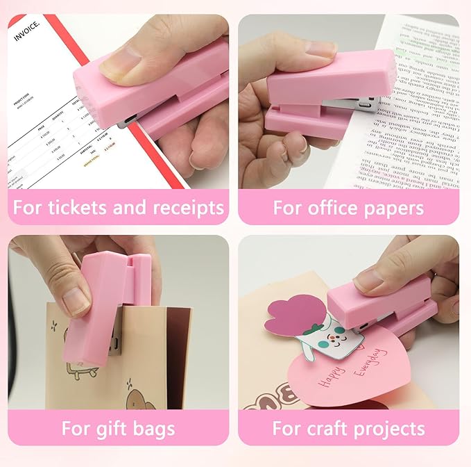Pink Mini Stapler with Staples, Portable Office Supplies Set with Small Stapler, Staple Remover and 2,000 Staples, Cute Mini Stapler for Desk, School, Office & Home Desk Essentials