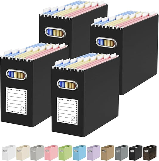 Oterri Cardboard File Organizer Box for Hanging File Folders Letter Size,File Box for Computer Desk,File Cabinet,Working Home,Office,Classroom（Black, Letter Size - 4 Packs）