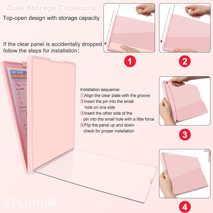 SFLHHDM Clipboard with Storage,Heavy Duty Clip Boards 8.5x11 with 2 Storage Case,Clear Visible Panel Storage Clipboards,Side Opening Nursing Clipboard Folder for Office Supplies-Soft Pink
