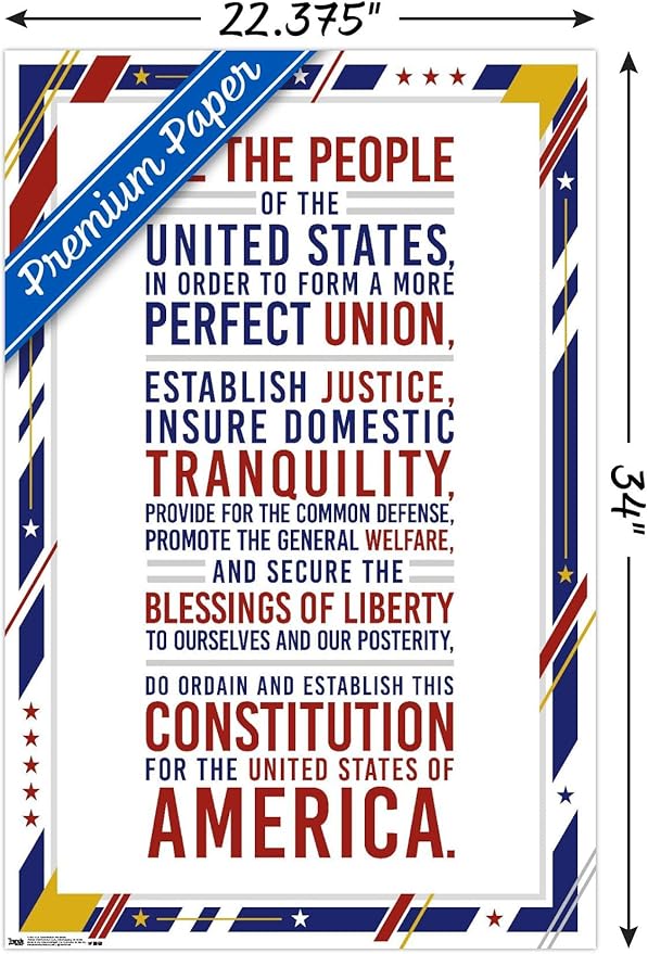 Trends International The United States Of America - Constitution Preamble Wall Poster, 22.375" x 34", Premium Poster & Clip Bundle