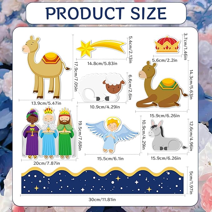 Christmas Bulletin Board Decorations - Nativity Scene Religious Classroom Decorations Set Xmas Jesus Christian Paper Cutouts Bulletin Board Decor School Chalkboard Office Wall Decor Supplies