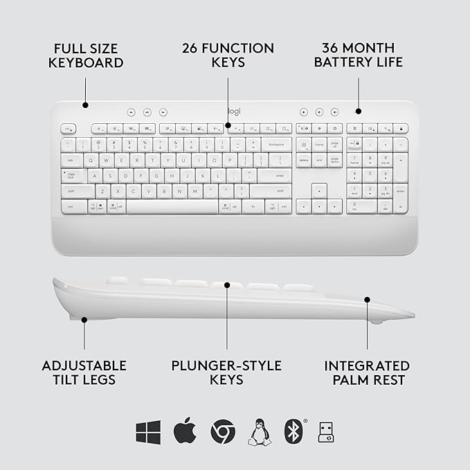 Logitech Signature MK650 Combo for Business, Wireless Mouse and Keyboard, Logi Bolt, Bluetooth, SmartWheel, Globally Certified, Windows/Mac/Chrome/Linux - Off-White