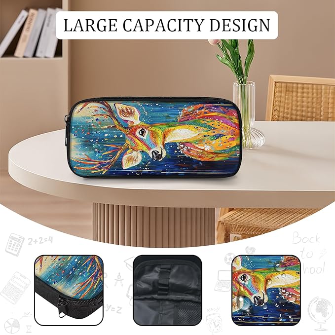 Deer Backpack Set 3 Piece School Bags and Lunch Box with Pencil Case Colorful Elk Bookbag Set for Toddler Kids Girls Boys Teens Kindergarten Elementary Middle