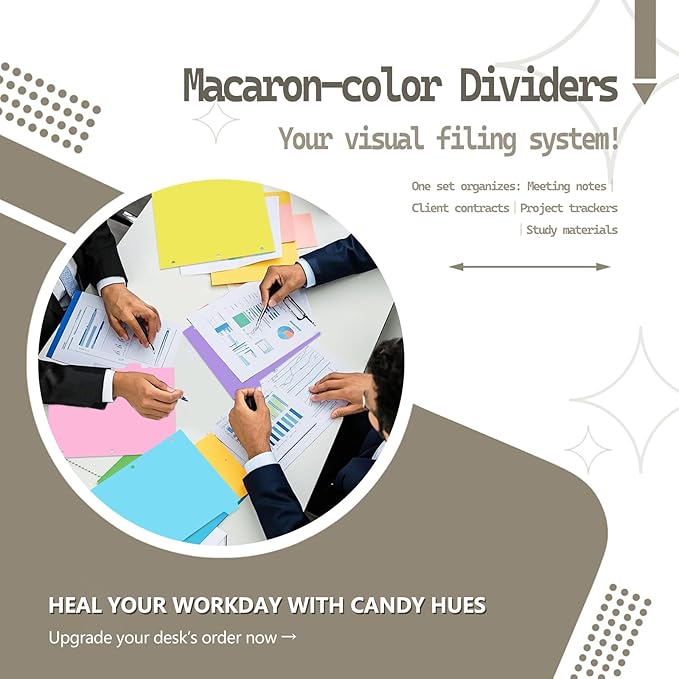 8-tabs 6 Set Binder Dividers with Tabs,Plastic Index with Label,Colorful Dividers for 3 Ring Binder (48)