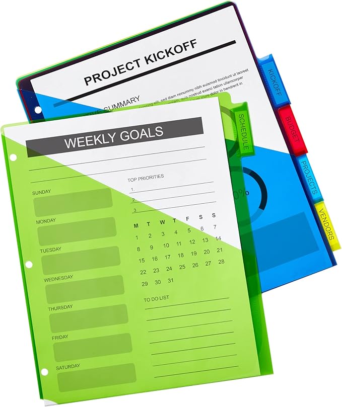 Avery Dividers for 3 Ring Binders, 5-Tab Sets, Two-Pocket Plastic Binder Dividers with Tabs, Multicolor, 3 Sets (71906) (Pack of 8)