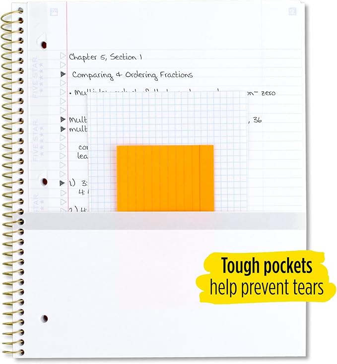 Five Star Spiral Notebooks, 1 Subject, College Ruled, 11" x 8-1/2", Cute Designs Bright Colors, 3 Pack, Design May Vary.