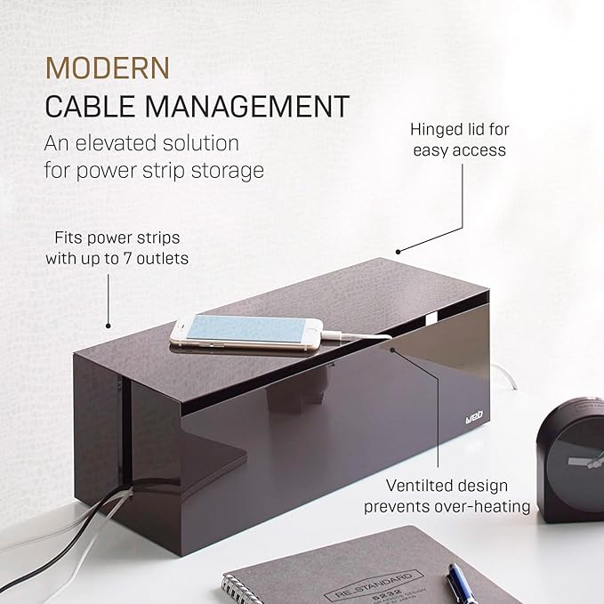 YAMAZAKI Home Cable Management Box – Cord Organizer Box with Lid, Minimalist Cable Storage for Office, Abs Plastic - Abs Plastic