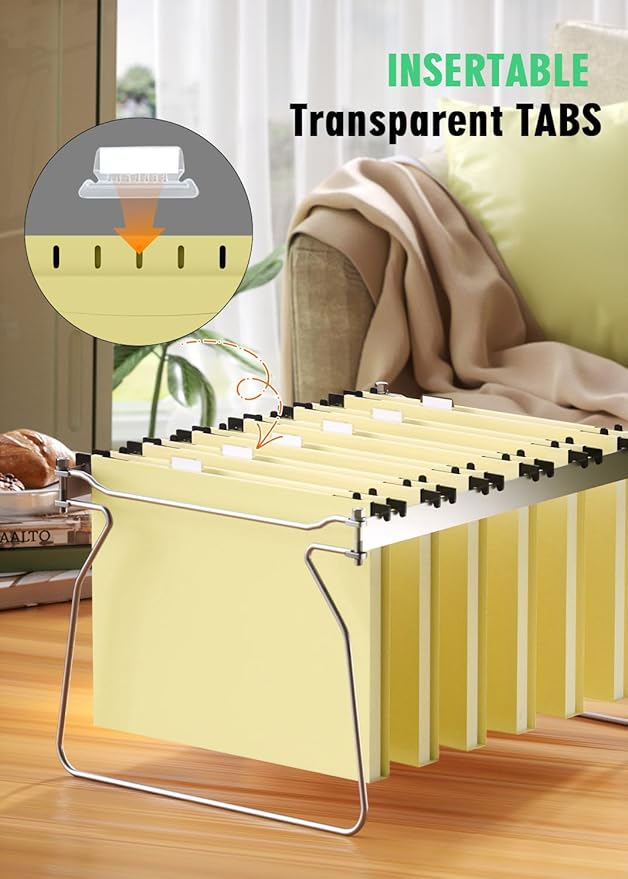 Extra Capacity Plastic Hanging File Folder, 12 Pack Reinforced Hang Folders Letter Size, Heavy Duty 1 Inch Expansion Filing Cabinet Folders, for Bulk Files, Medical Charts, Cream Yellow