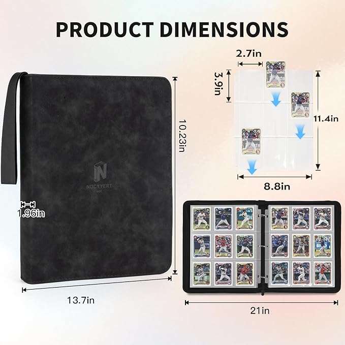 Trading Card Binder, Premium 9 Pocket 720 Double Sided Pocket Collection Binder,Card Album for TCG Card Holder for Game Card, Sports Card, Yugioh, MTG etc(Black 1)