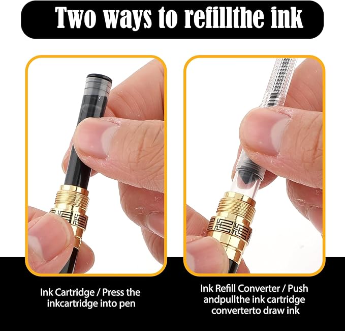 JIEYAO Metal Fountain Pens Set, 0.5mm Luxury Fine Point Fountain Pen, With 10 2.6mm Ink Cartridges & Ink Refill Converter Smooth Writing Business Pens Calligraphy Pen for Office School Supplies Gift