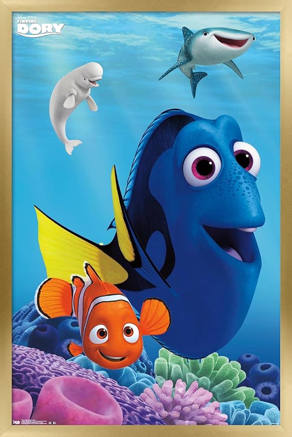Trends International Disney Pixar Finding Dory - Dory Wall Poster, 22.375" x 34", Gold Framed Version