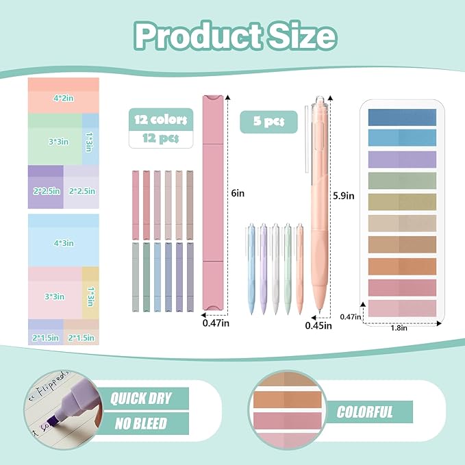 Jutom 38 Pcs Bible Journaling Study Kit for Women, Book Annotation Supplies with Highlighters Pens, Tabs, Sticky Notes, Markers for Christian Office Bible Study Supplies(Light Color,Square)