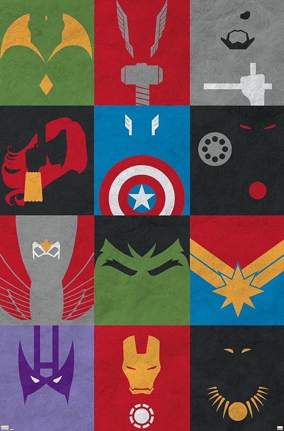 24X36 Marvel Comics Avengers - Minimalist Grid Wall Poster, 36L" x 24W", Unframed Version
