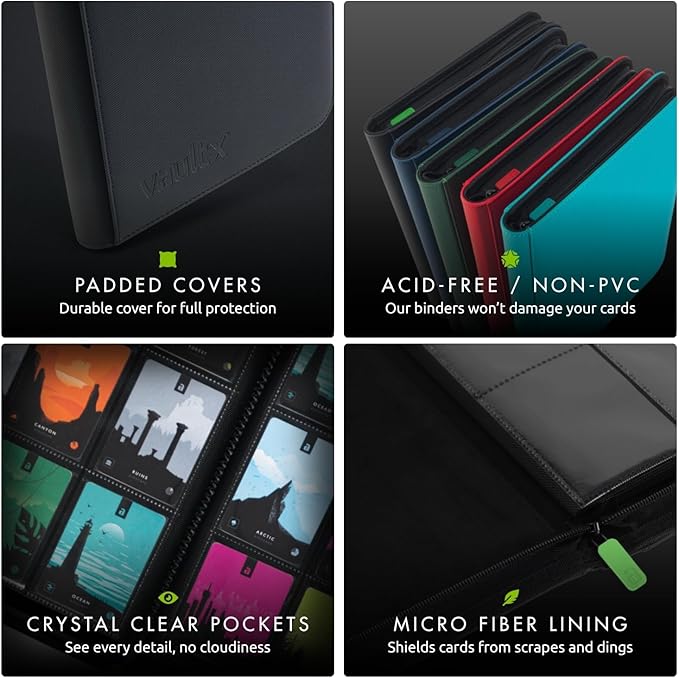 Vault X 4 Pocket Trading Card Zip Binder, 160 Cards, Premium Exo-Tec Album Material, 20 Side-Loading Pages, Folder for Collectible Games, Sports, TCG (Black)
