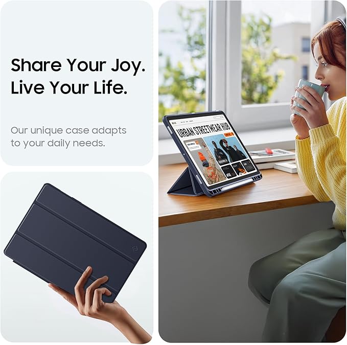 Fintie Hybrid Slim Case for Samsung Galaxy Tab S10 Lite/ S10 FE/ S9 FE 10.9 Inch/Tab S9 11 Inch with S Pen Holder, Shockproof Cover with Clear Transparent Back Shell, Auto Wake/Sleep, Navy