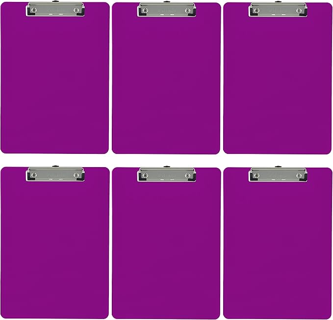 Trade Quest Plastic Clipboard Opaque Color Letter Size Low Profile Clip (Pack of 6) (Purple)