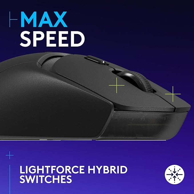 Logitech G309 Lightspeed Wireless Gaming Mouse, Lightweight, LIGHTFORCE Hybrid Switches, Hero 25K Sensor, 86g & 300+ hr Battery Life with AA Battery, 6 Programmable Buttons, PC & Mac - Black