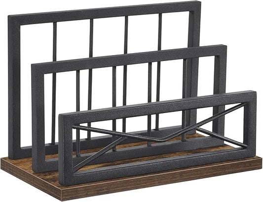 Snughome Desktop Mail Organizer, Desk Mail Organizer with 2-Slot Matte Black Metal Desktop Mail Sorter, Metal Storage File Holder Letter Sorter Organizer for Home or Office, Rustic Brown