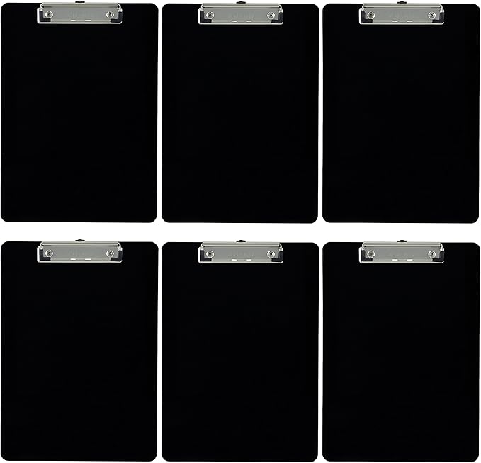 Trade Quest Plastic Clipboard Opaque Color Letter Size Low Profile Clip (Pack of 6) (Black)