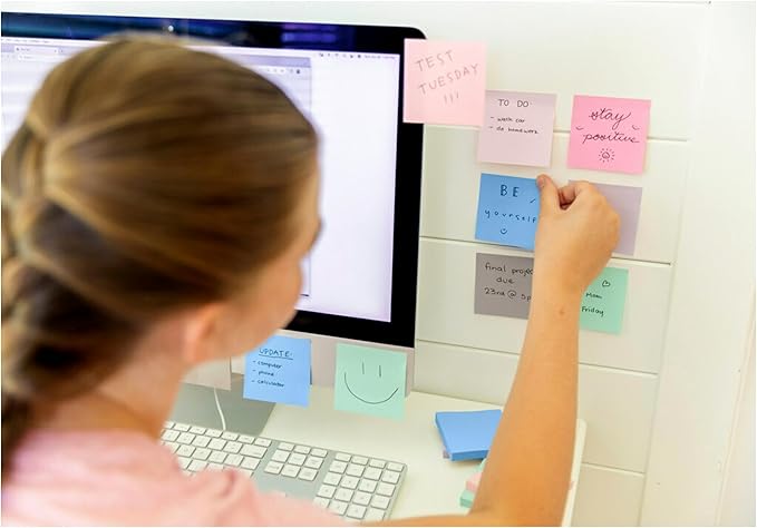 Post-it 100% Recycled Paper Super Sticky Notes, 3 in. x 3 in., 24 Pads, 70 Sheets per Pad, Wanderlust Pastels, New Year Organization or Second Semester School Supplies