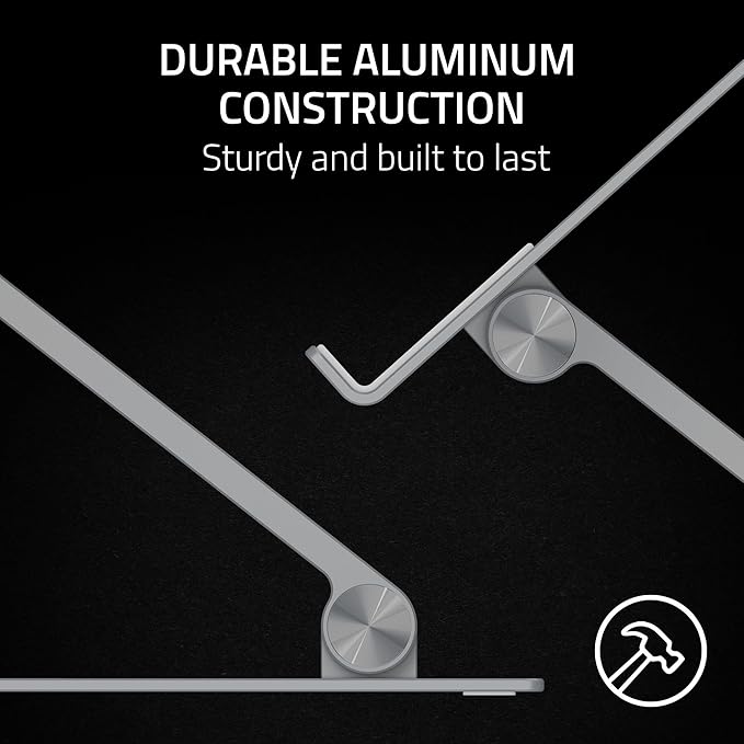 Razer Adjustable Laptop Stand: Supports Phones, Tablets, Laptops, Macbooks up to 18" - Adjust Height and Tilt - Durable Aluminum Construction - Vented Design - Foldable for Storage & Travel - Mercury