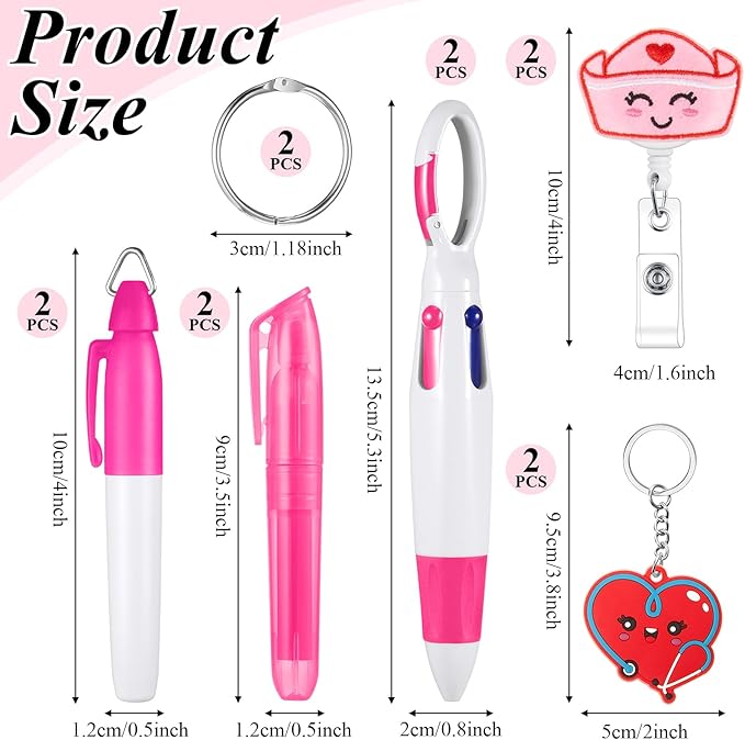 Henoyso 12 Pcs Nurse Badge Reel Pens Mini Highlighter Pens Bulk Nursing Week Appreciation Gifts Badge Accessories Retractable for Cna Medical Assistant Christmas Women (Classic)