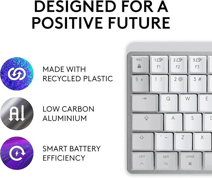Logitech MX Mechanical Mini for Mac Wireless Illuminated Keyboard, Low-Profile Performance Switches, Tactile Quiet Keys, Backlit, Bluetooth, USB-C, Apple, iPad - Pale Grey