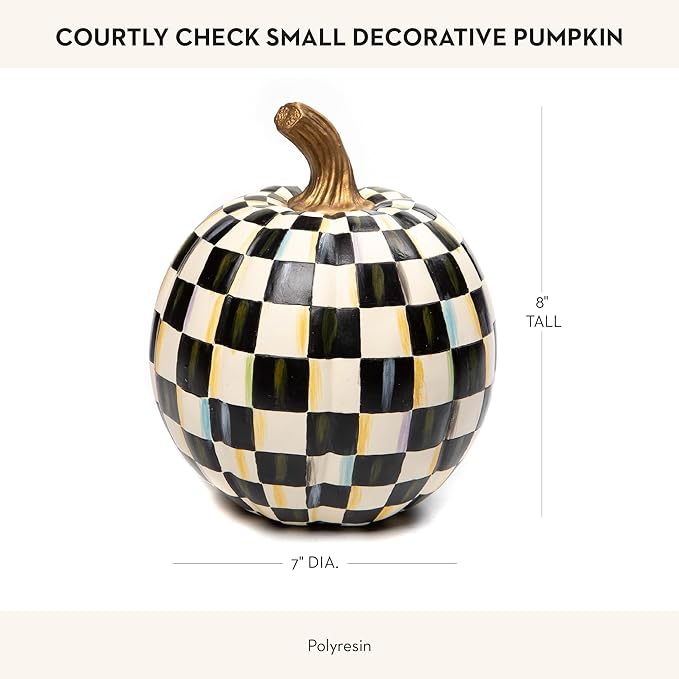 MACKENZIE-CHILDS Small Decorative Pumpkin for Fall Decor, Autumn Decorations for Home, Black-and-White Courtly Check