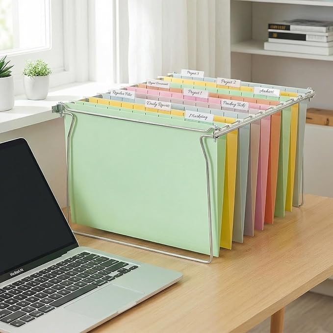 SUNEE 6 Pack Hanging File Folders,Hanging File Folders Letter Size with 1/5-cut Tabs, Assorted Macaron Colors Folders,Stay Organized for Your Home and Office Bulk File and Documents