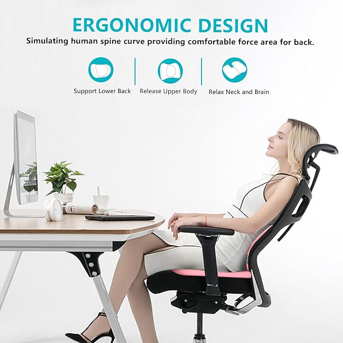 FLORICH Car Seat Cushion and Back Support for Office Chair Memory Foam Chair Cushions Pressure Relief Seat Pads with Gel Massage Point Lumbar Support(Light Pink)