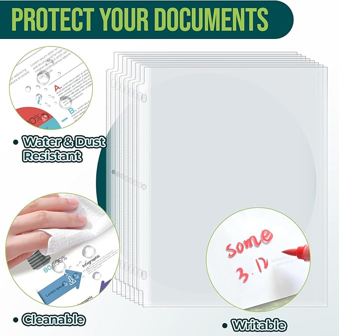 Sheet Protectors 8.5 x11 Inch Clear Page Protectors for 3 Ring Binder,100 Pack Plastic Sleeves for Paper,Documents and Photos,Top Loading Binder Sleeves Paper Protector Letter Size