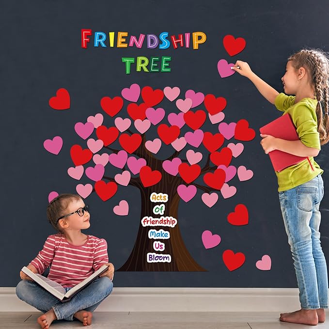 Pajean Valentines Day Bulletin Board Decorations Classroom Tree Bulletin Board Set Friends Tree Cutouts Happy Valentines Day Hearts Wall Decor for Elementary School Chalkboard Supplies