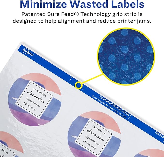 Avery Printable Round Labels with Sure Feed, 2" Diameter, Glossy White, 600 Customizable Labels (22807)
