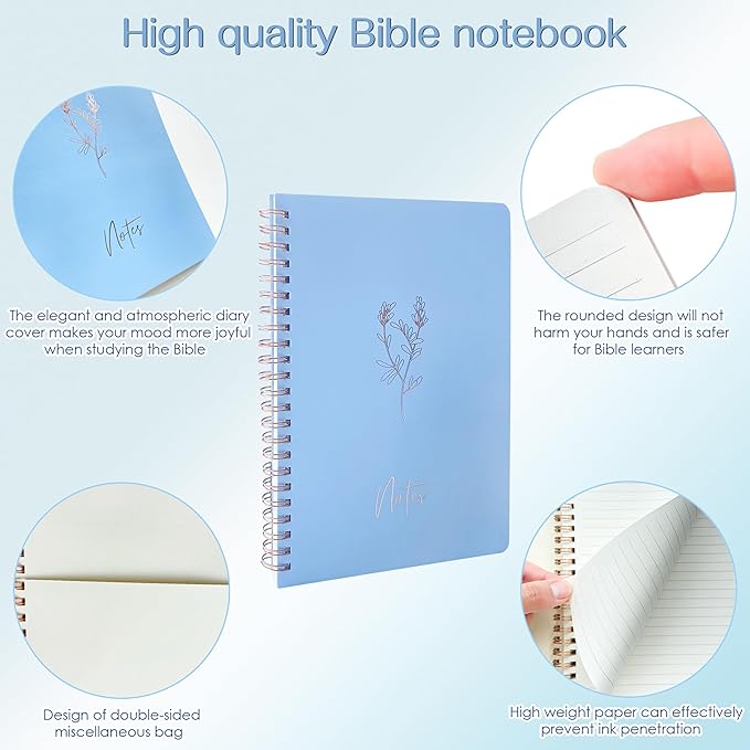 J6&H6 Complete Bible Study Supplies Journaling Kit with Tabs, Highlighters and Color Pens, Notebook,Stickers & More 56pcs Bible Accessories Set for Women, Beginner Christian Gifts(Blue)